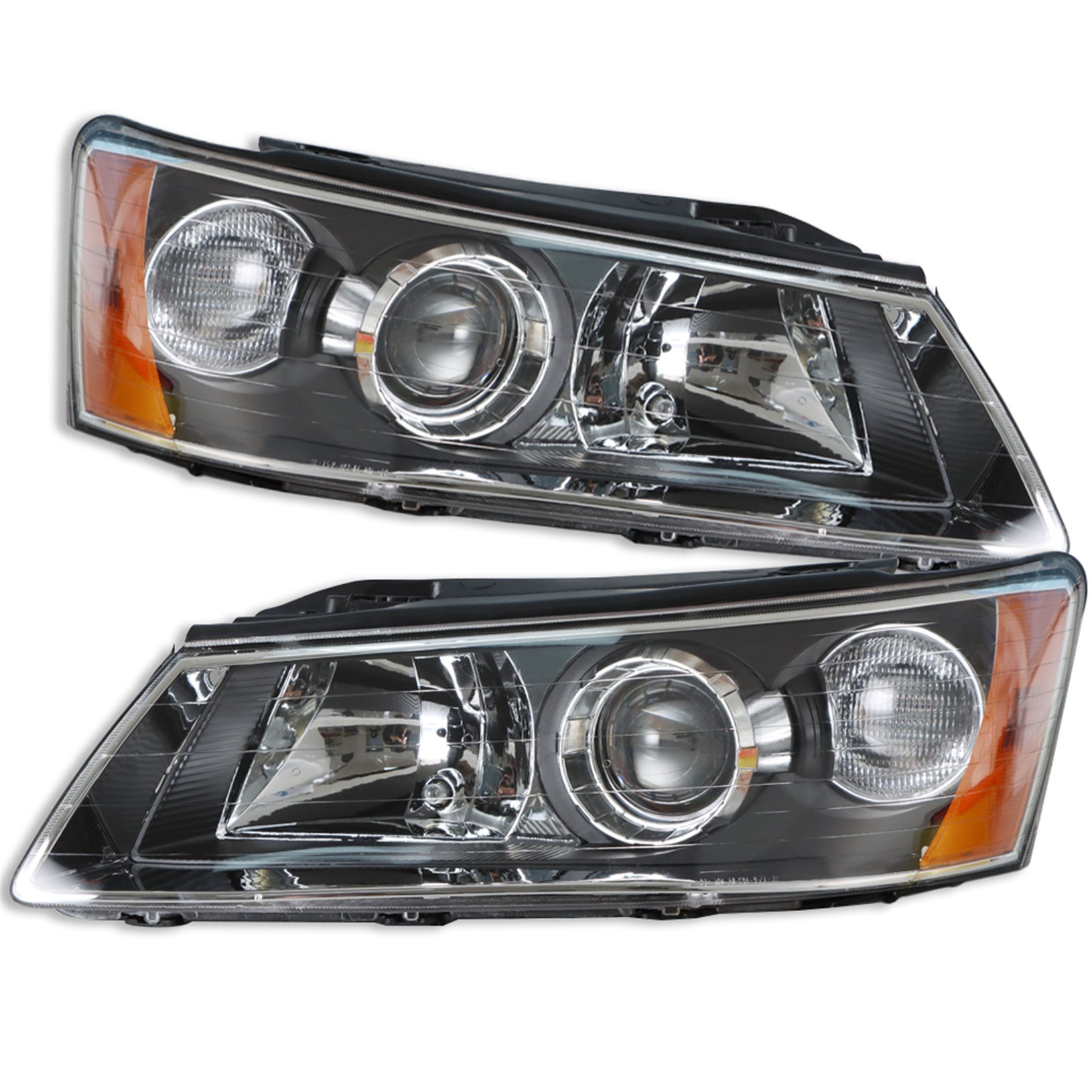 for 2006-2008 Hyundai Sonata Headlamps LH&RH Clear Lens Black Housing Headlights Lab Work Auto