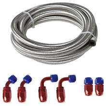 Load image into Gallery viewer, labwork 10 Ft 8AN Universal Braided Oil Fuel Line Hose CPE Oil Gas Double Stainless Steel Braided Hose W/ 10PCS AN6 Hose End Fitting Adapter Kit Red and Blue Lab Work Auto