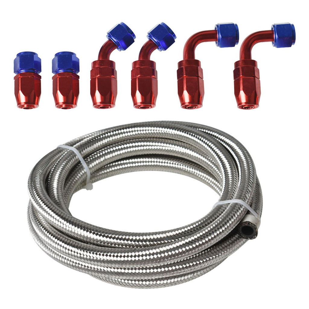 10FT 6AN Nylon Braided Fuel Line Kit w/ Oil/Gas/Fuel Hose End Fittings  Adapters