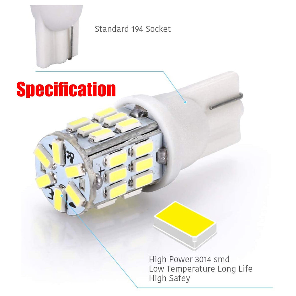 labwork 10X T10/921/194 12V LED Lights Bulbs 30 SMD Xenon 6000K White Interior Lab Work Auto