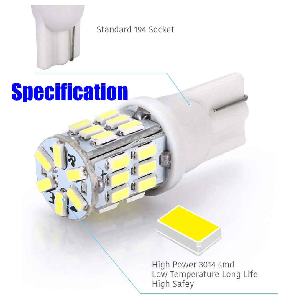 labwork 10X T10/921/194 12V LED Lights Bulbs 30 SMD Xenon 6000K White Interior Lab Work Auto