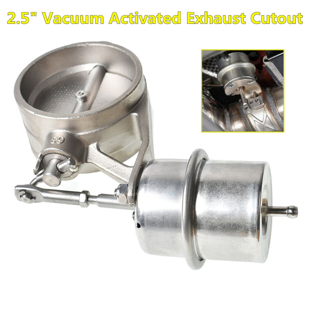labwork 2.5" Exhaust Control Valve Actuator CLOSED Cutout Pipe Set Vacuum W/ROD Lab Work Auto