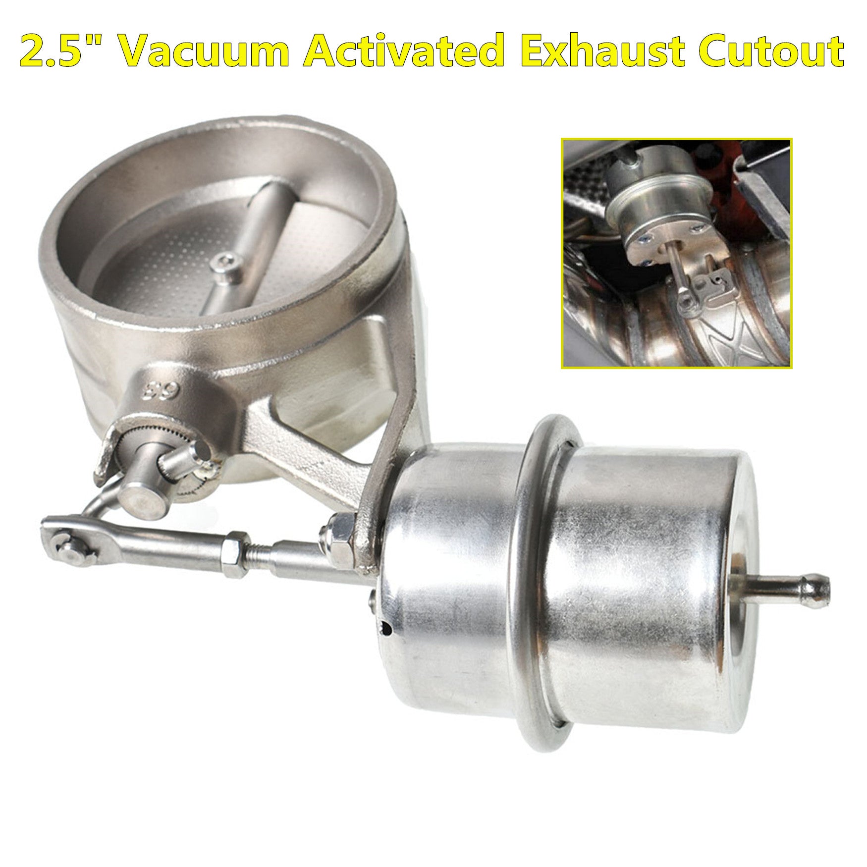 labwork 2.5" Exhaust Control Valve Actuator CLOSED Cutout Pipe Set Vacuum W/ROD Lab Work Auto