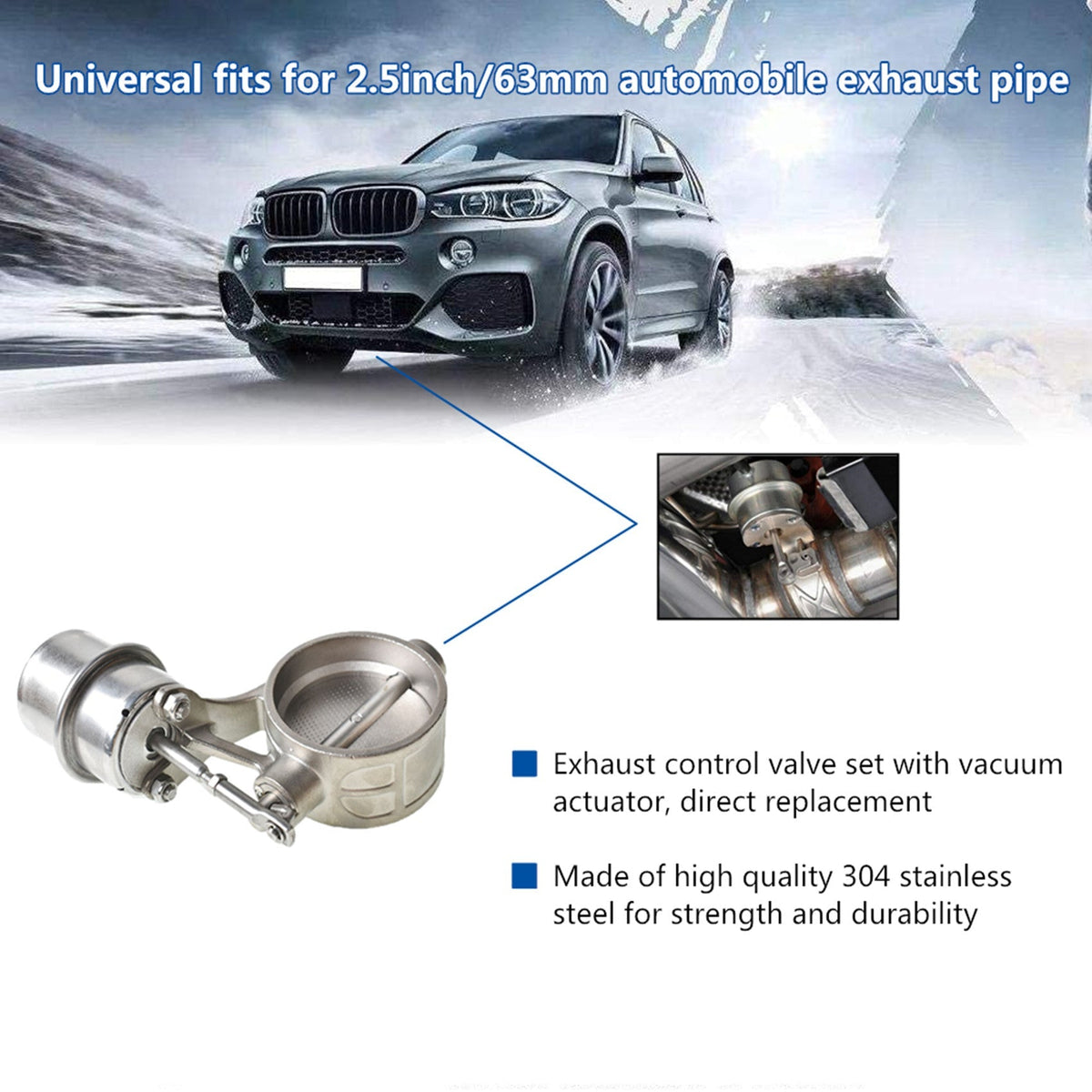 labwork 2.5" Exhaust Control Valve Actuator CLOSED Cutout Pipe Set Vacuum W/ROD Lab Work Auto