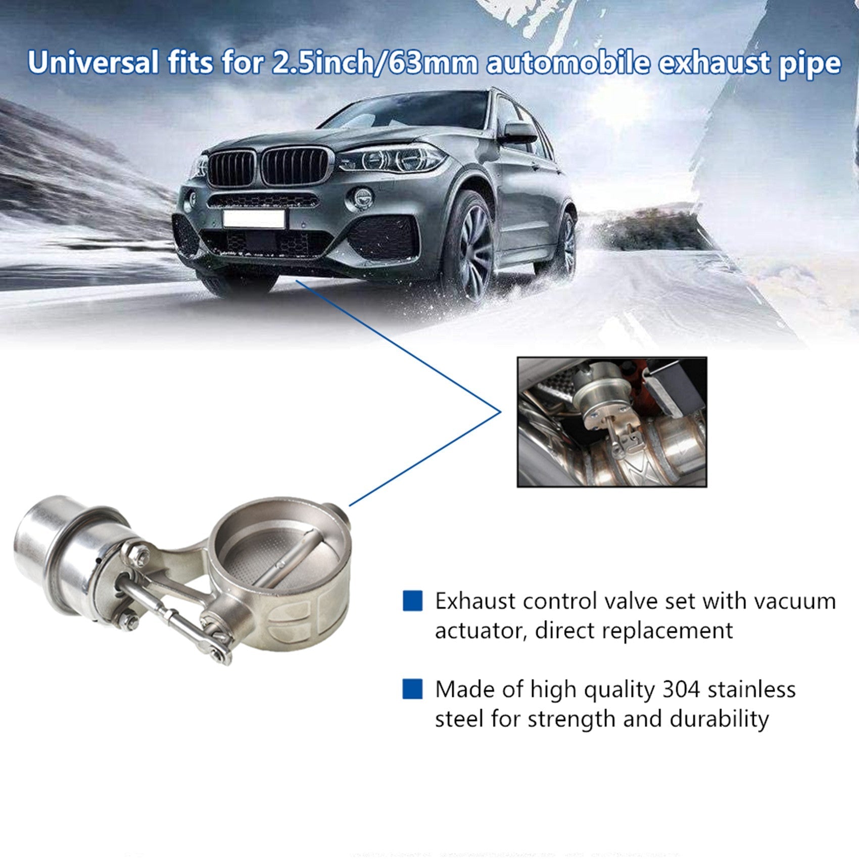 labwork 2.5" Exhaust Control Valve Actuator CLOSED Cutout Pipe Set Vacuum W/ROD Lab Work Auto