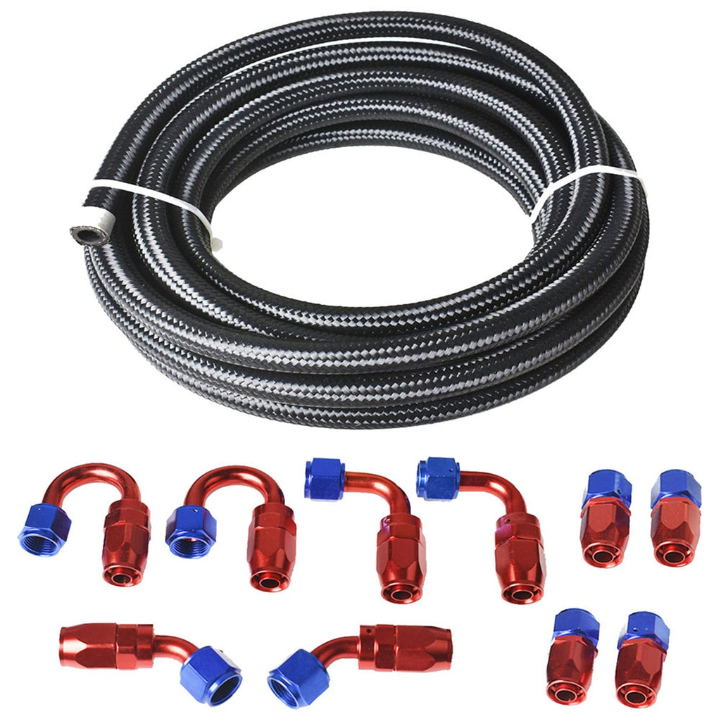 labwork 20 FT 10 AN Nylon Stainless Steel Braided Fuel Line Hose With 10 Pcs Swivel Fitting Hose End Kit, Blue & Red Swivel Fittings Black Fuel Hose Lab Work Auto 