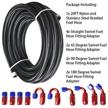 Load image into Gallery viewer, labwork 20 FT 10 AN Nylon Stainless Steel Braided Fuel Line Hose With 10 Pcs Swivel Fitting Hose End Kit, Blue &amp; Red Swivel Fittings Black Fuel Hose Lab Work Auto 