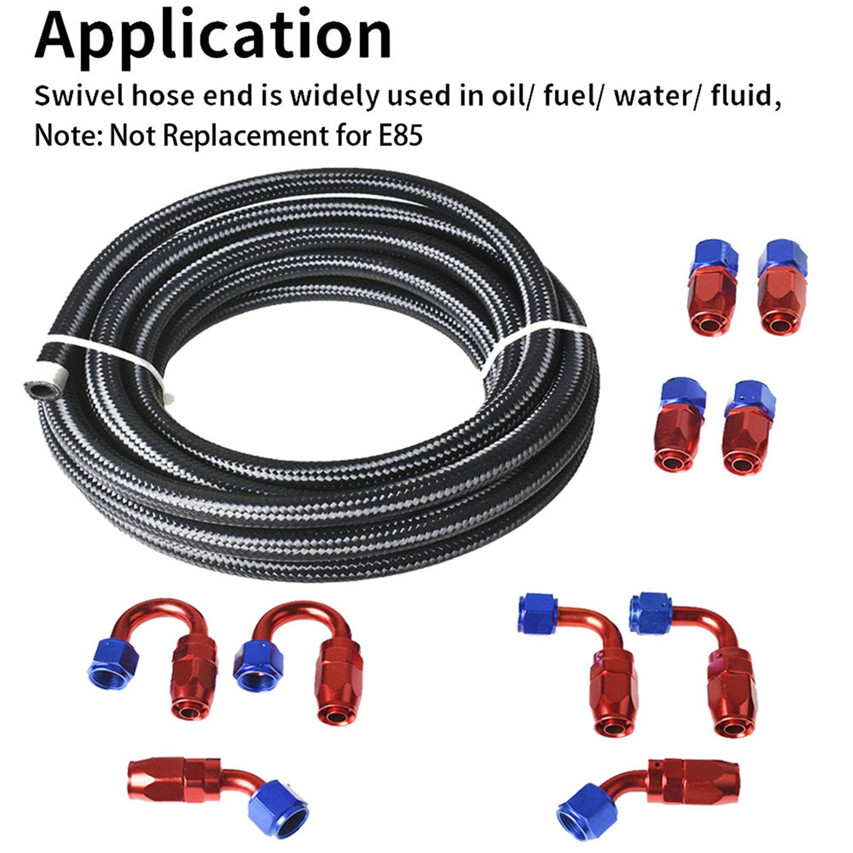 labwork 20 FT 10 AN Nylon Stainless Steel Braided Fuel Line Hose With 10 Pcs Swivel Fitting Hose End Kit, Blue & Red Swivel Fittings Black Fuel Hose Lab Work Auto 