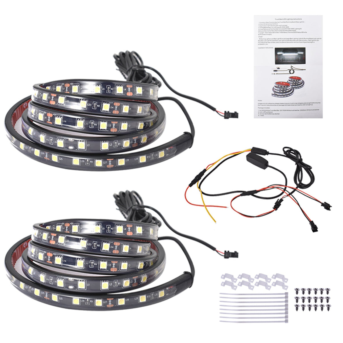 labwork 2PCS 60" White LED Pickup Truck Bed Light Kit w/Switch Super Bright Lab Work Auto 