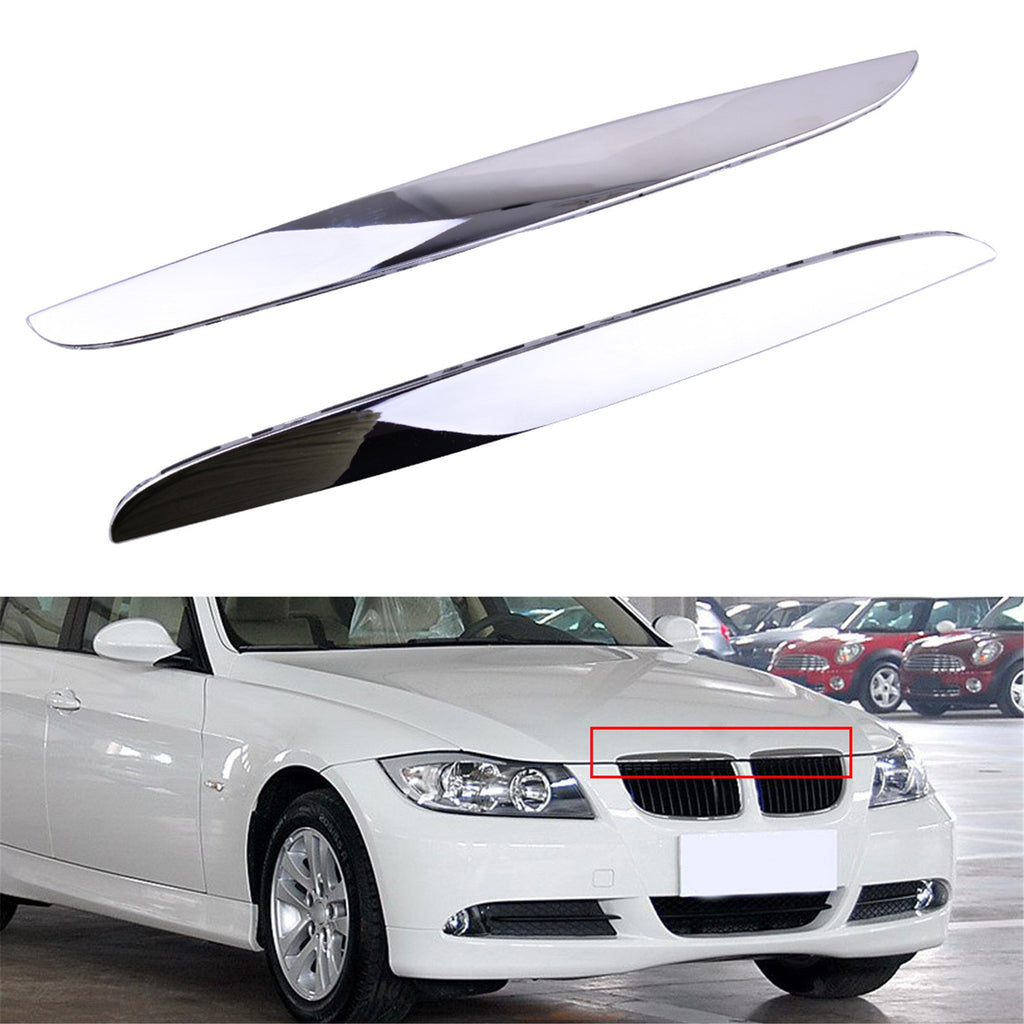 labwork 2Pack Front Hood Chrome Cover Trim Above Grille fit for BMW E90 E91 3-Series 06-08 Lab Work Auto