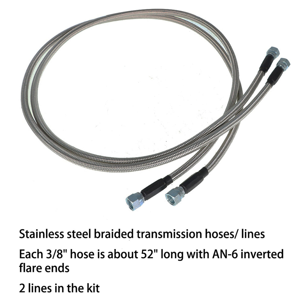 labwork 3/8 52 Inch 6AN Stainless Steel Braided Transmission Oil Cooler Hoses Set with Adaptors Replacement for Turbo 350 Turbo 400 Turbo 200-200R4 700R4 12PCS Lab Work Auto