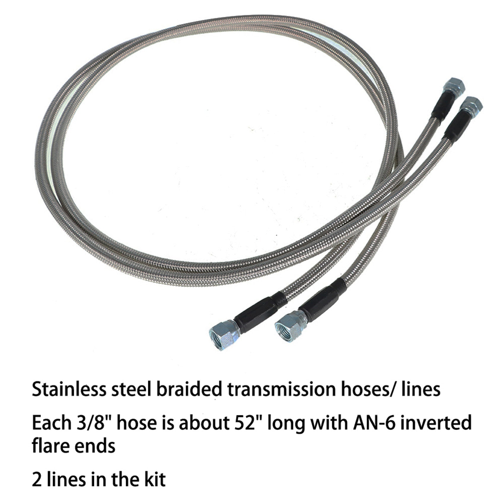 labwork 3/8 52 Inch 6AN Stainless Steel Braided Transmission Oil Cooler Hoses Set with Adaptors Replacement for Turbo 350 Turbo 400 Turbo 200-200R4 700R4 12PCS Lab Work Auto