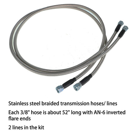 labwork 3/8 52 Inch 6AN Stainless Steel Braided Transmission Oil Cooler Hoses Set with Adaptors Replacement for Turbo 350 Turbo 400 Turbo 200-200R4 700R4 12PCS Lab Work Auto