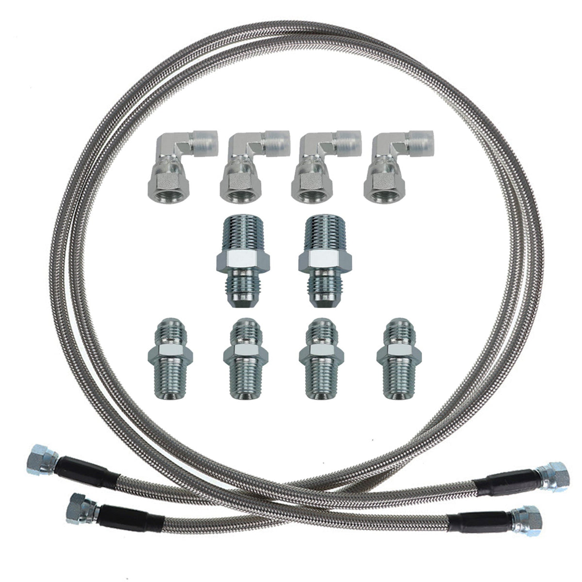 labwork 3/8 52 Inch 6AN Stainless Steel Braided Transmission Oil Cooler Hoses Set with Adaptors Replacement for Turbo 350 Turbo 400 Turbo 200-200R4 700R4 12PCS Lab Work Auto