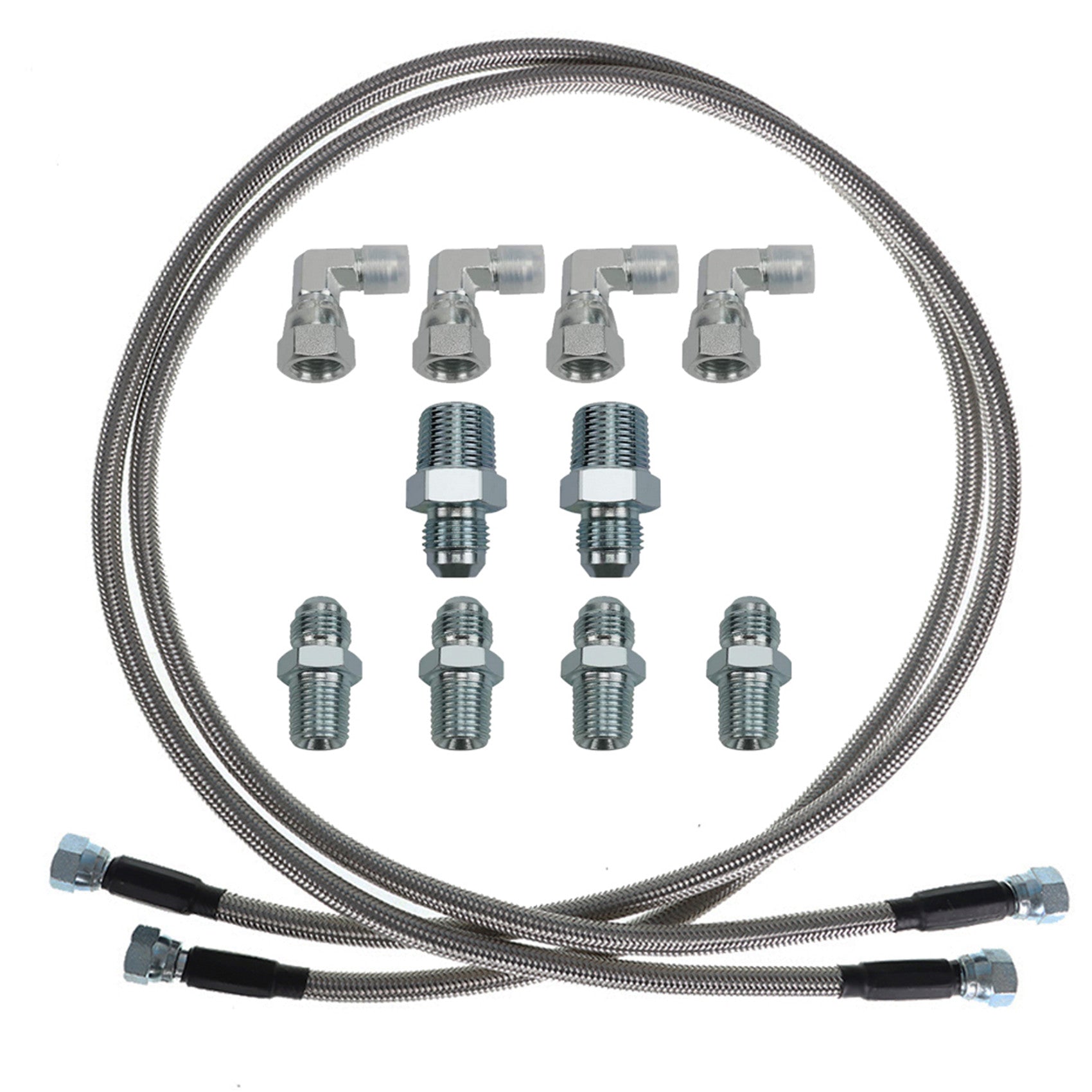 labwork 3/8 52 Inch 6AN Stainless Steel Braided Transmission Oil Cooler Hoses Set with Adaptors Replacement for Turbo 350 Turbo 400 Turbo 200-200R4 700R4 12PCS Lab Work Auto