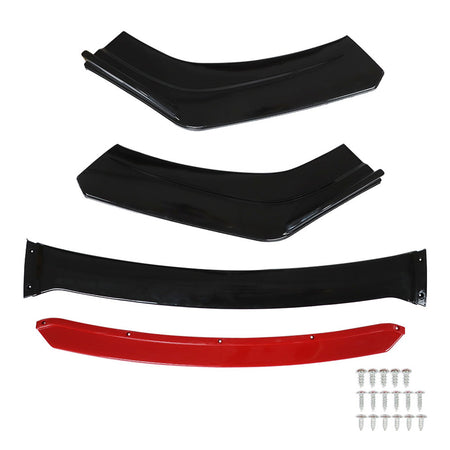 labwork 4 Pieces Universal Car Front Bumper Lip Spoiler Splitter Protector Body Kit Bright Black Red Tongue Lab Work Auto
