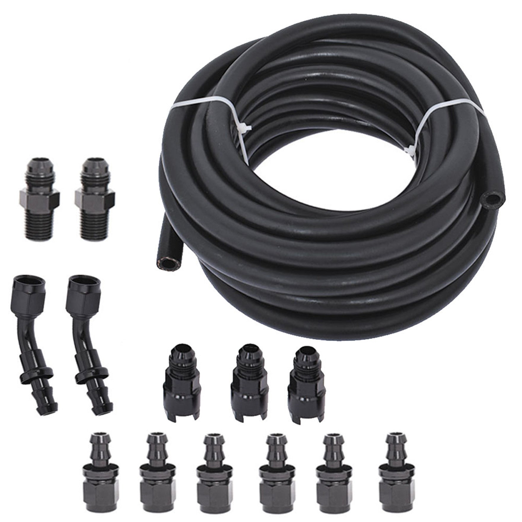 labwork 6AN 25 Feet Fuel Injection Line Fitting Adapter Kit Rubber Fuel Line Filler Feed Hose with 13pcs Push Lock Swivel Fitting Hose Ends Kit Lab Work Auto