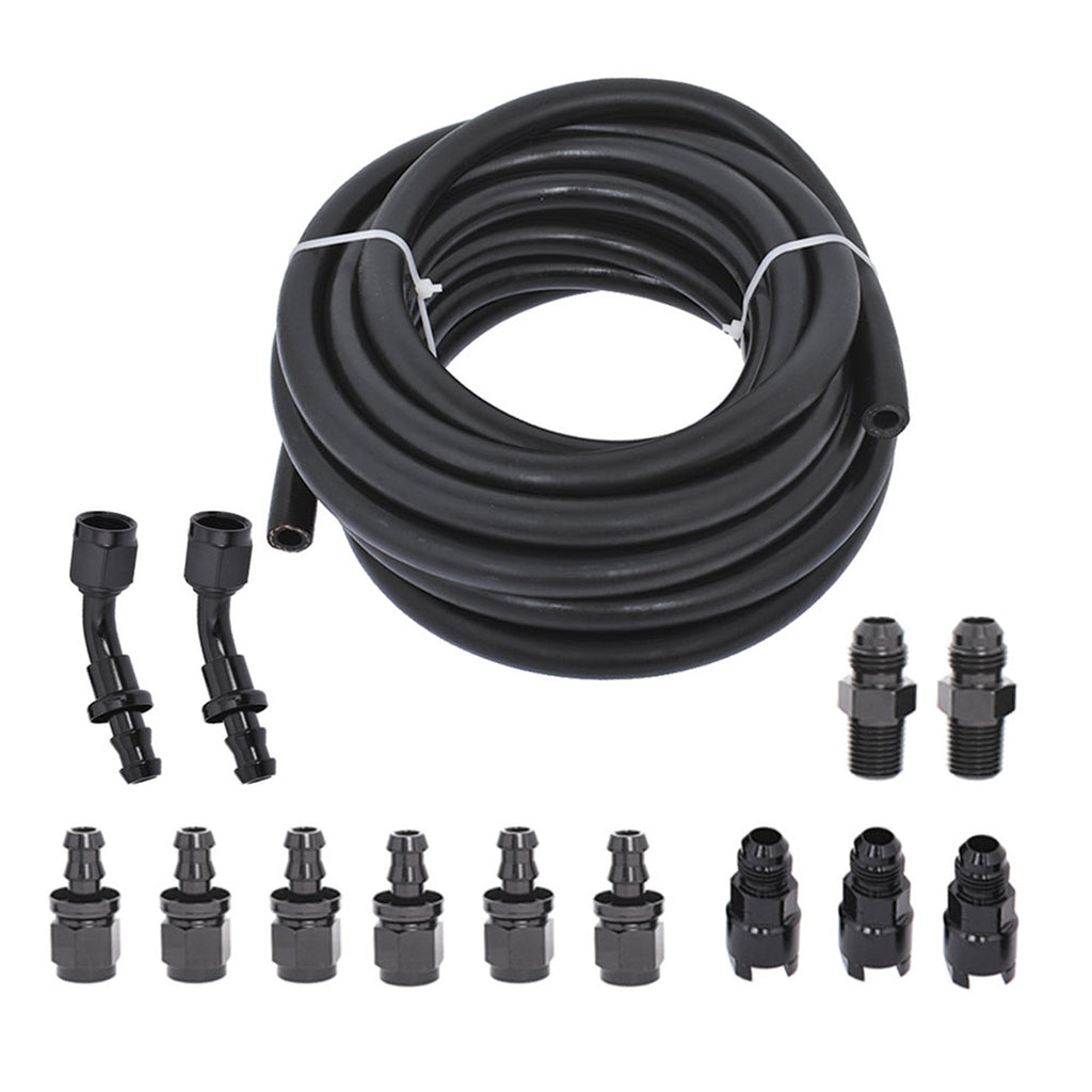 labwork 6AN 25 Feet Fuel Injection Line Fitting Adapter Kit Rubber Fuel Line Filler Feed Hose with 13pcs Push Lock Swivel Fitting Hose Ends Kit Lab Work Auto