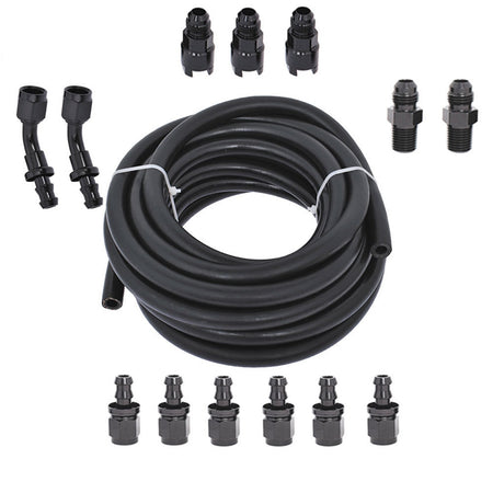 labwork 6AN 25 Feet Fuel Injection Line Fitting Adapter Kit Rubber Fuel Line Filler Feed Hose with 13pcs Push Lock Swivel Fitting Hose Ends Kit Lab Work Auto