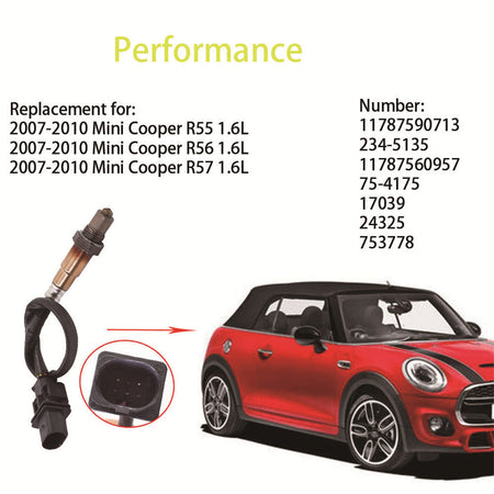 labwork Air Fuel Ratio Oxygen O2 Sensor Replacement for 2007-2010 BMW Mini Cooper Base Clubman R55 R56 R57 234-5135 11787537984 Lab Work Auto