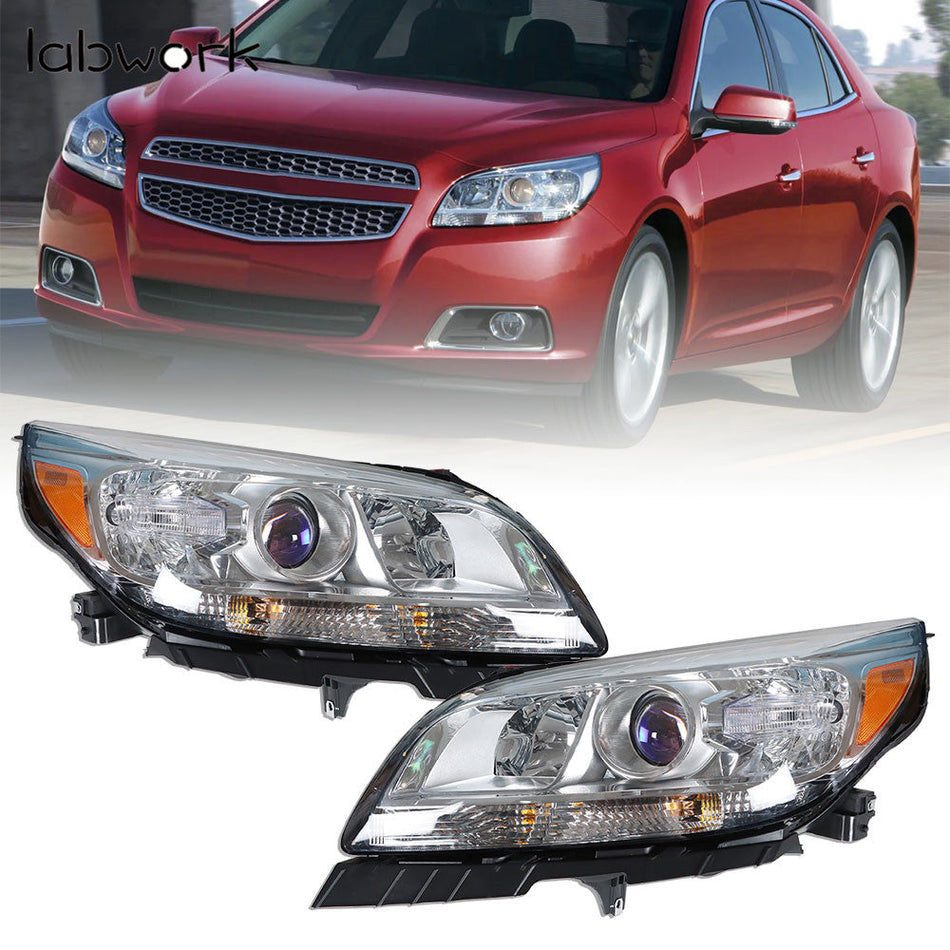 labwork Chrome Halogen Projector Headlights Set Fit For 2013-2015 Chevy Malibu Lab Work Auto