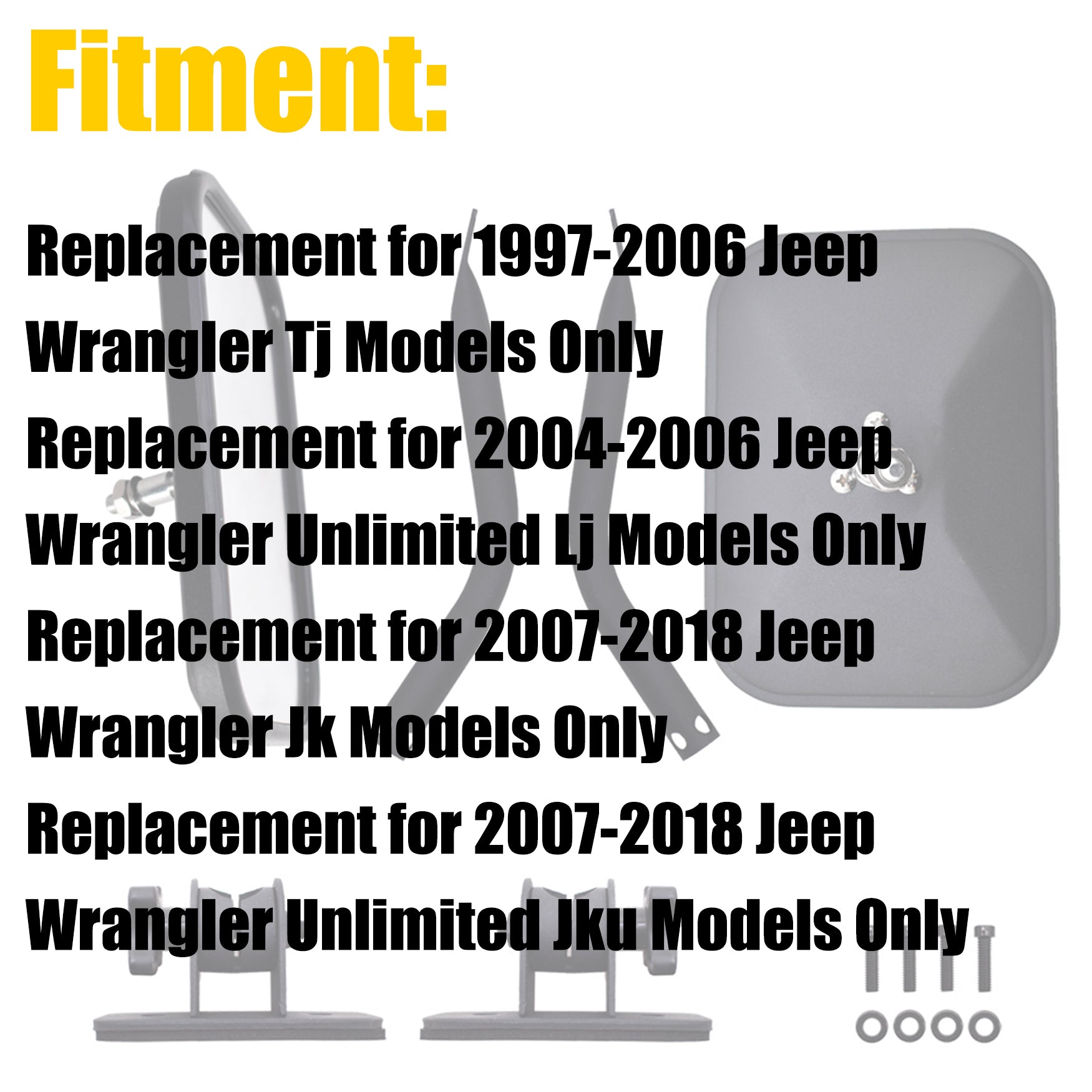 labwork Door Off Mirror Replacement for 1997-2018 Jeep Wrangler TJ JK 4x4 Off-road Morror Rectangular Mirrors Quick Release Side View Mirror Lab Work Auto