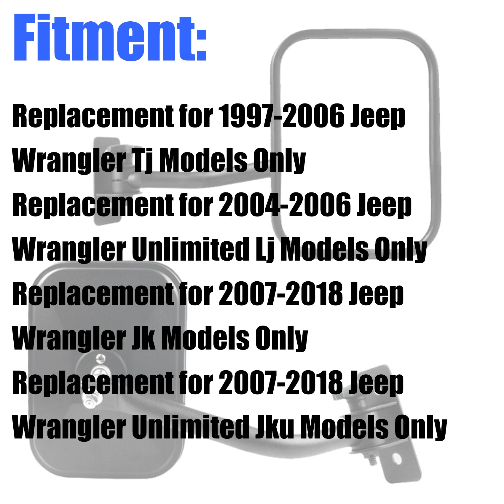 labwork Door Off Mirror Replacement for 1997-2018 Jeep Wrangler TJ JK 4x4 Off-road Morror Rectangular Mirrors Quick Release Side View Mirror Lab Work Auto