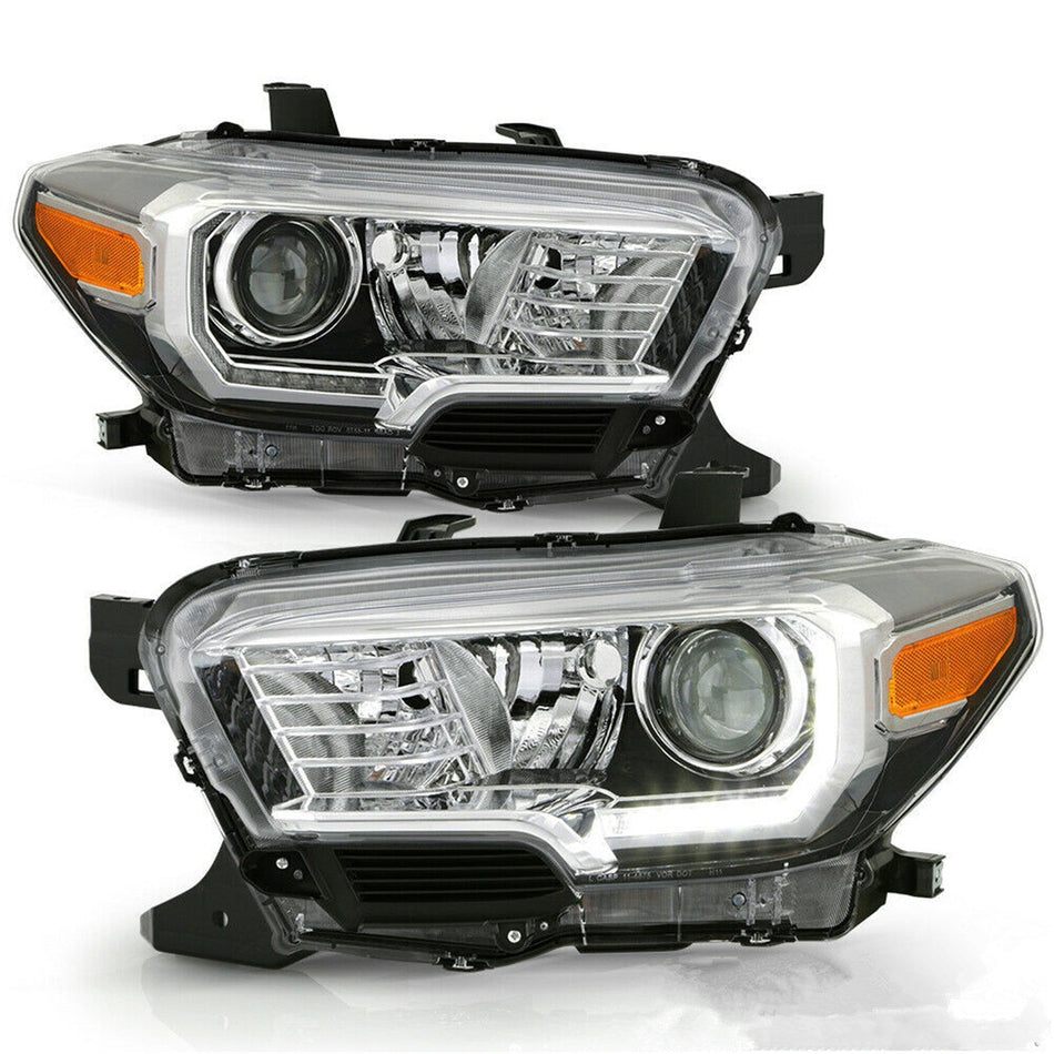 labwork Fit For 2016-2019 Toyota Tacoma Chrome Projector Headlamps w/LED DRL Lab Work Auto