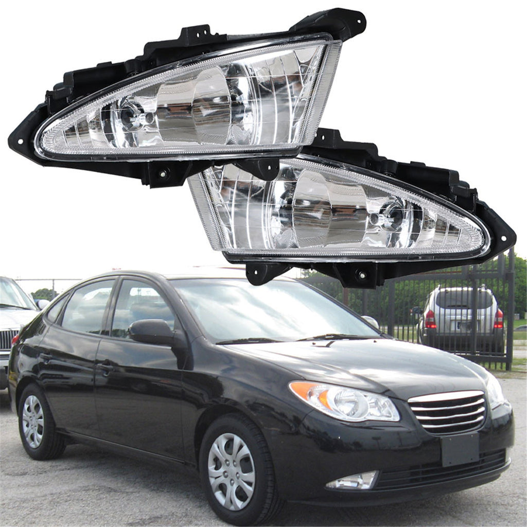 labwork Fog Lights Assembly Replacement for 07-10 Hyundai Elantra Clear Lens Bumper Fog Lamp Left+Right Side (Passenger & Driver Side) Lab Work Auto