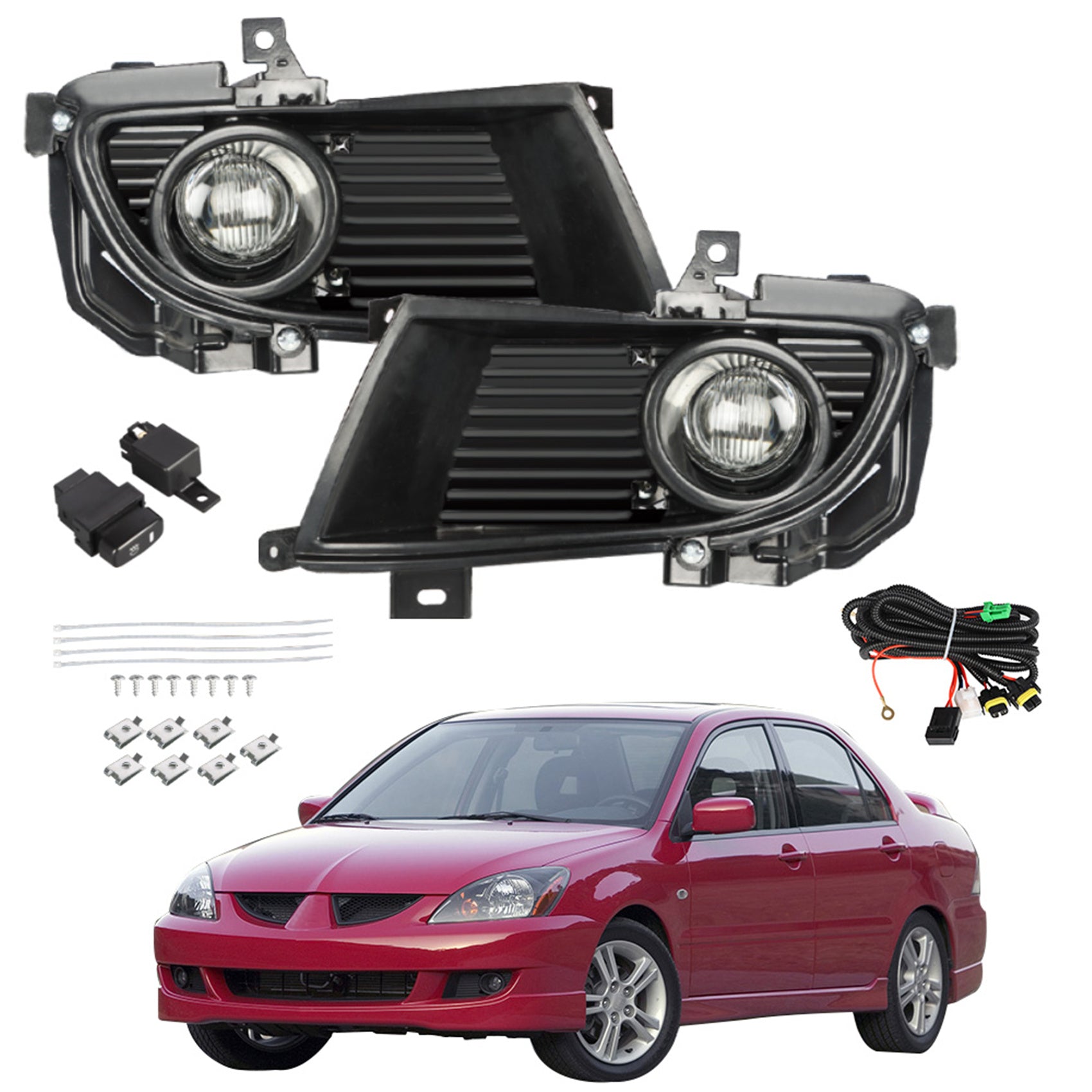 labwork Fog Lights Assembly Replacement for 2004 2005 Mitsubishi Lancer Clear Lens Bumper Fog Lamp Left+Right Side (Passenger & Driver Side) Lab Work Auto