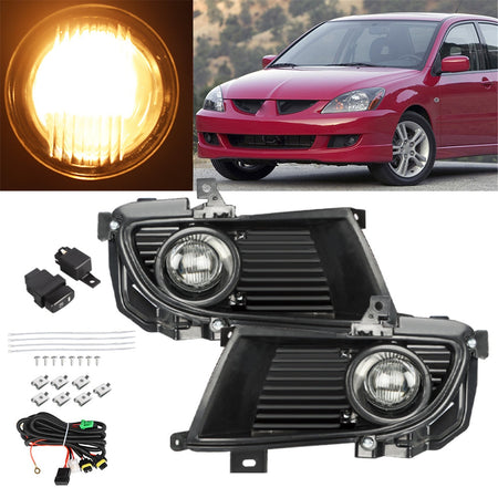 labwork Fog Lights Assembly Replacement for 2004 2005 Mitsubishi Lancer Clear Lens Bumper Fog Lamp Left+Right Side (Passenger & Driver Side) Lab Work Auto