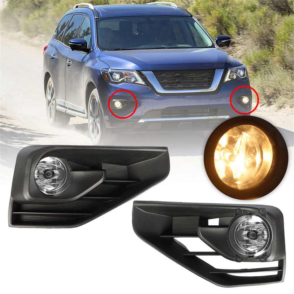 labwork Fog Lights Assembly Replacement for 2017 2018 2019 Nissan Pathfinder Clear Lens Bumper Fog Lamp Left+Right Side (Passenger & Driver Side) Lab Work Auto