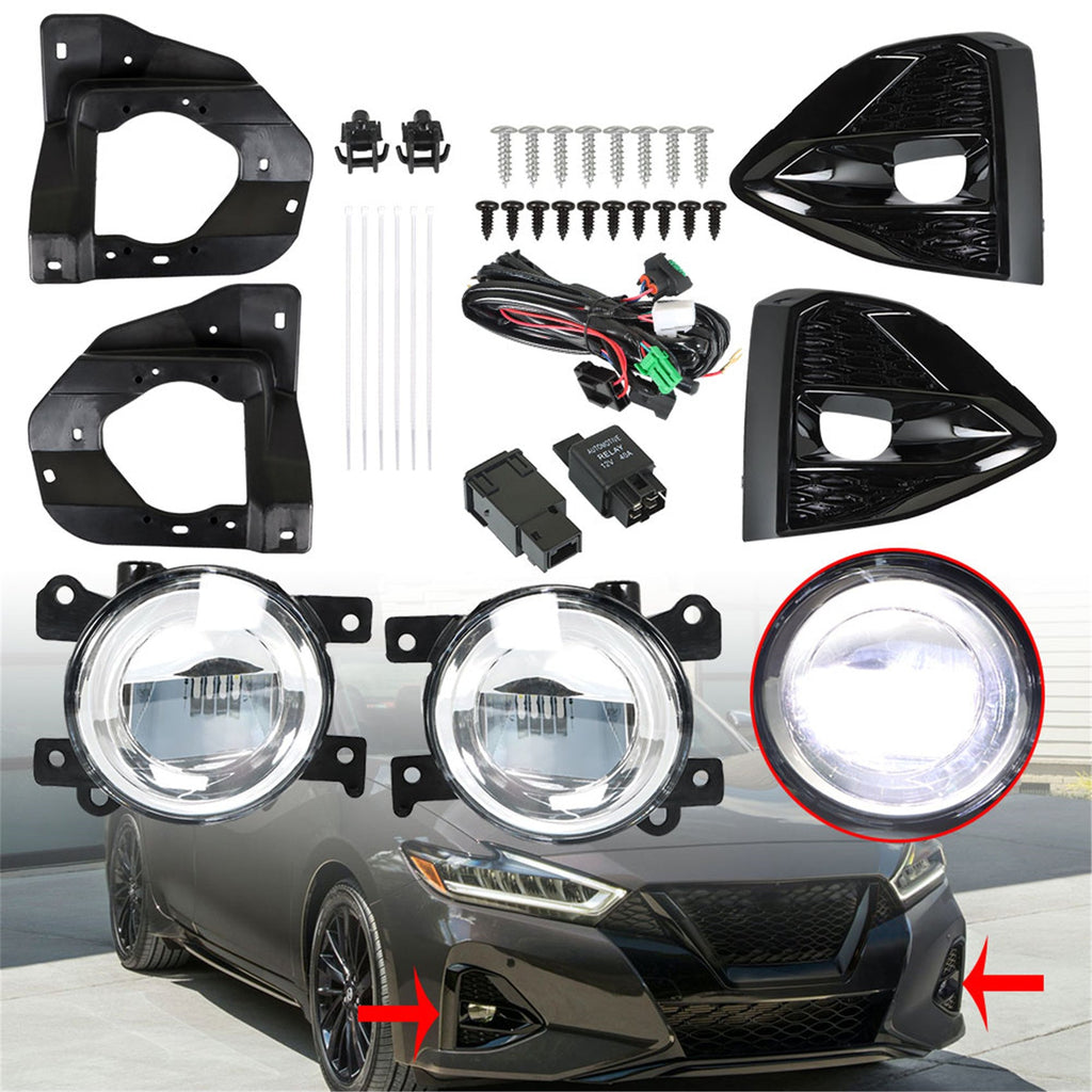 labwork Fog Lights Assembly Replacement for 2020-2021 Nissan Maxima Clear Lens Bumper Fog Lamp Left+Right Side (Bulbs+Bezel+Switch) Lab Work Auto