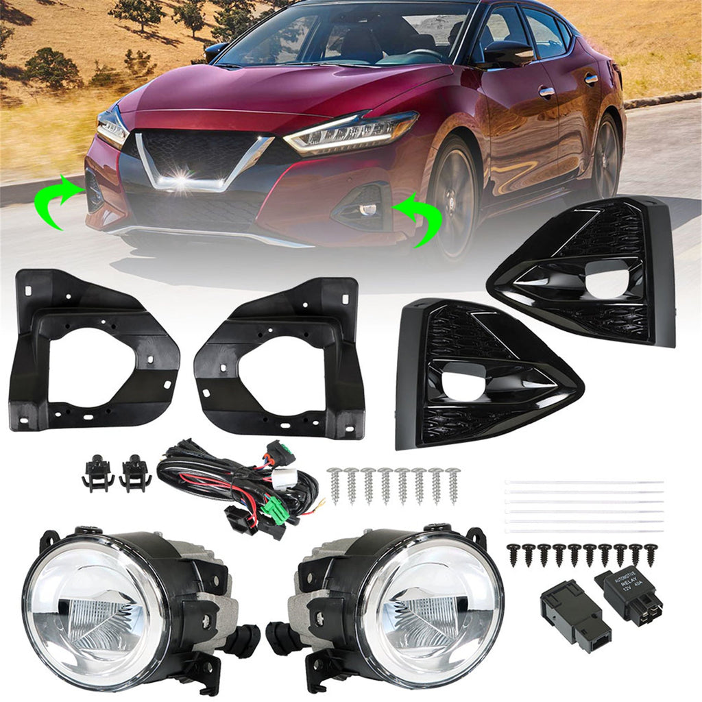 labwork Fog Lights Assembly Replacement for 2020-2021 Nissan Maxima Clear Lens Bumper Fog Lamp Left+Right Side (Bulbs+Bezel+Switch) Lab Work Auto