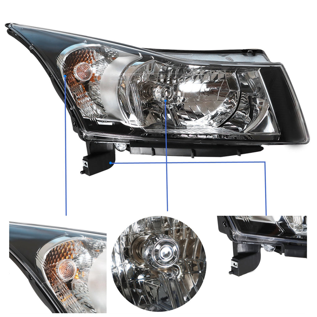 labwork For 2011-2015 Chevy Cruze Right And Left Side Headlamps Chrome Headlight Lab Work Auto