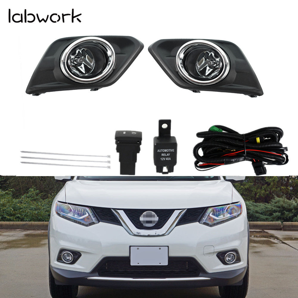 labwork For 2014-2016 Nissan Rogue Chrome Fog Light Driving Lamp+ Switch+ Bezel Lab Work Auto