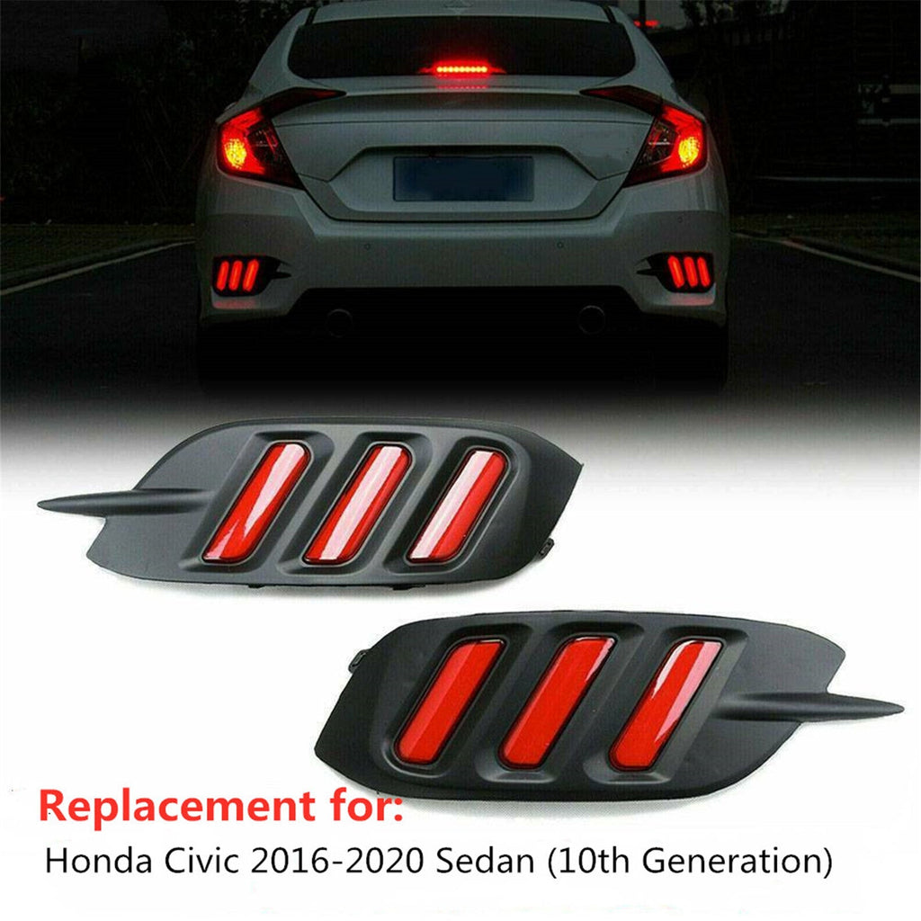 labwork For Honda Civic Sedan 2016-2019 LED Reflector Rear Bumper Brake Lamp Lab Work Auto