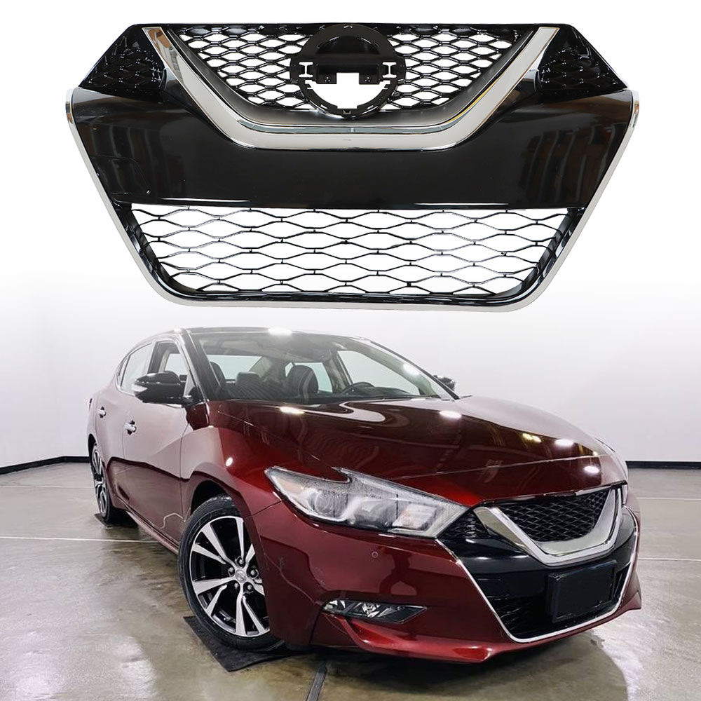 labwork Front Bumper Grille For 2016 - 2017 Nissan Maxima Chrome Black Grill Kit Lab Work Auto