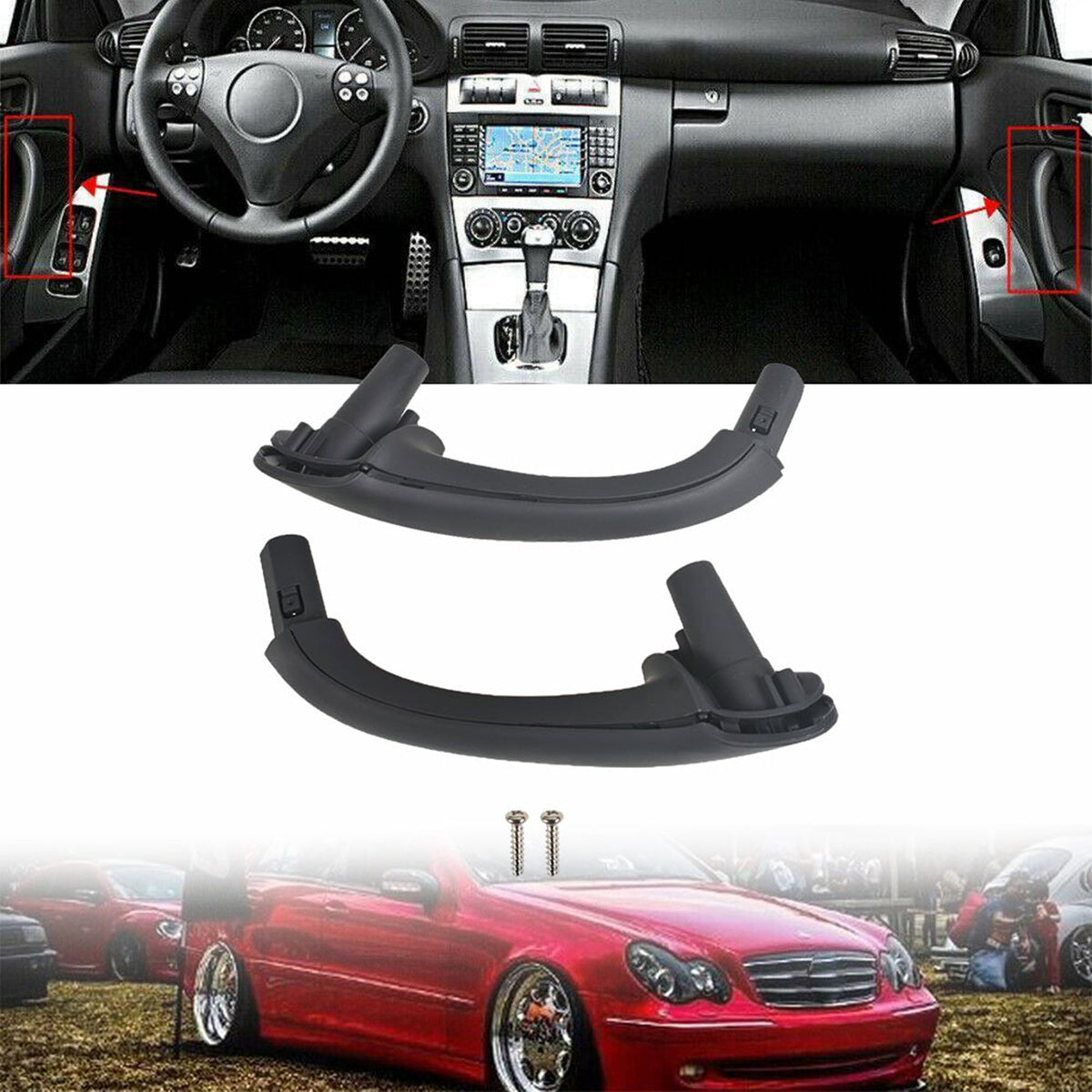labwork Front Left&Right Grip Door Handle Black for Mercedes C Class W203 2003-2007 Lab Work Auto