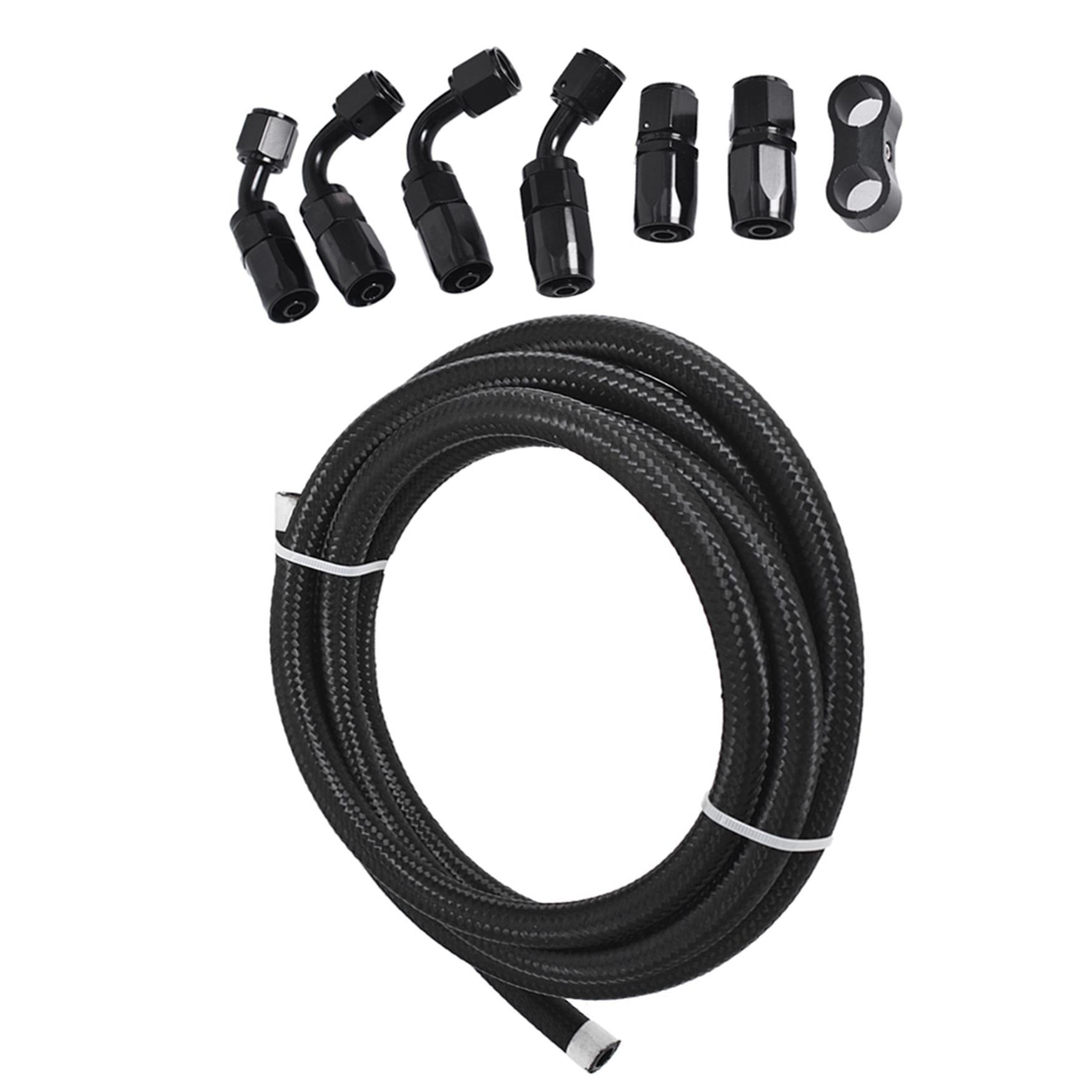 labwork Fuel Line Hose Kit, Nylon Stainless Steel Braided 3/8 Fuel Line 6AN 10FT Oil/Gas/Fuel Hose End Fitting Hose with 6 PCS Swivel Fuel Hose Fitting Adapter Hose Separator Clamp Kit Lab Work Auto 