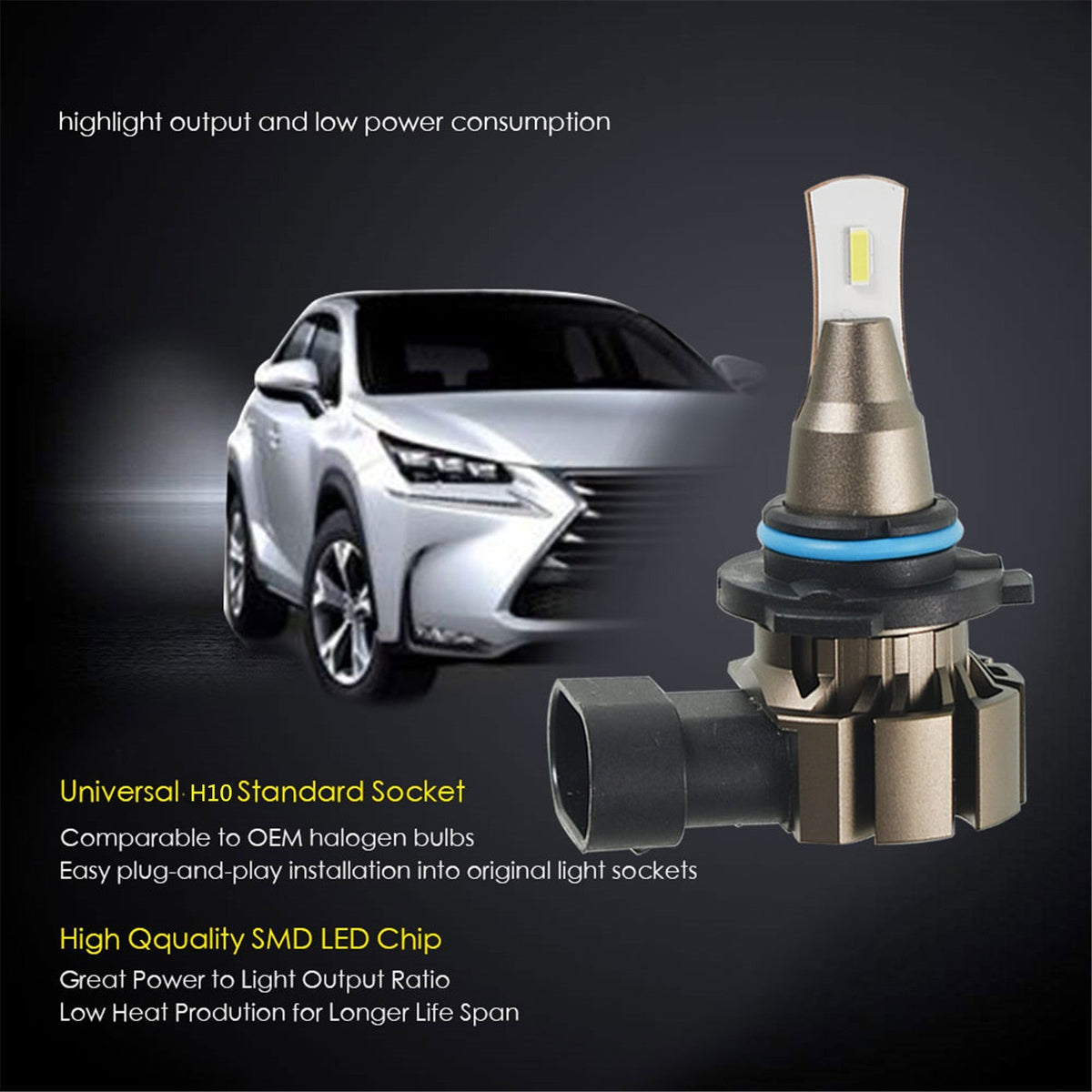 labwork H10 9145 9140 9045 9040 2 PCS LED Bulb Conversion Kit IP67 Waterproof 6000K White 360-degree Illumination 3000LM/Pair Lab Work Auto