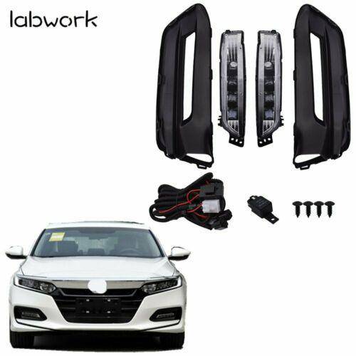 labwork LED Bumper Fog Lights Lamps Bezel Kit For 18-19 Honda Accord Sedan Lab Work Auto