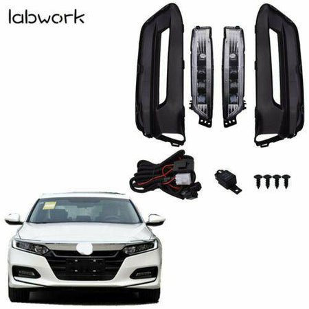 labwork LED Bumper Fog Lights Lamps Bezel Kit For 18-19 Honda Accord Sedan Lab Work Auto