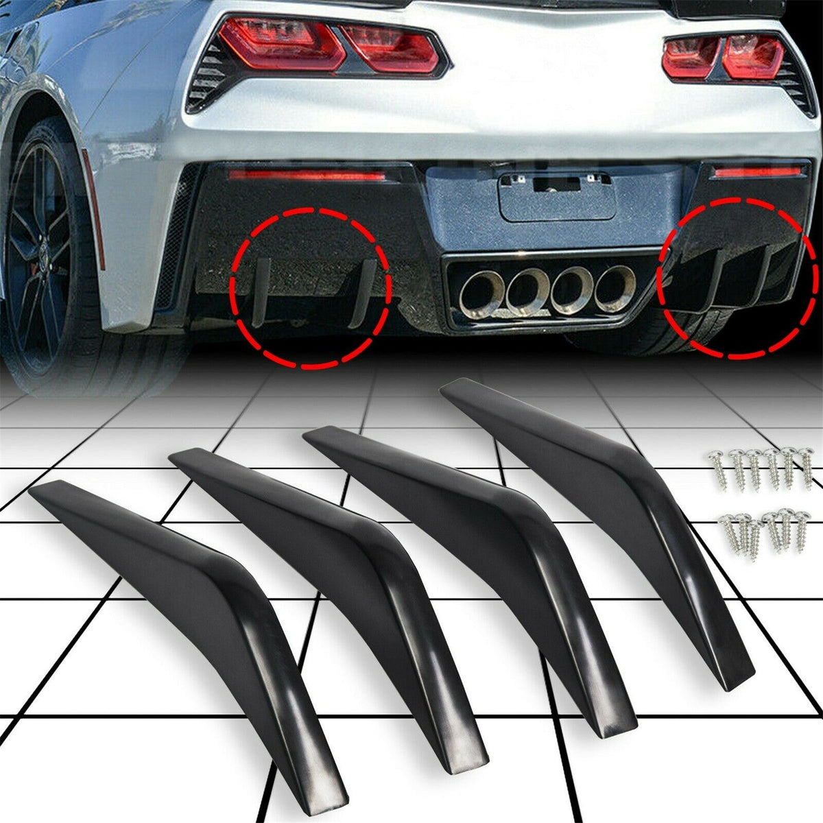 labwork Rear Bumper Lower Air Diffuser Fin For 2014-2019 Chevrolet Corvette C7 Lab Work Auto