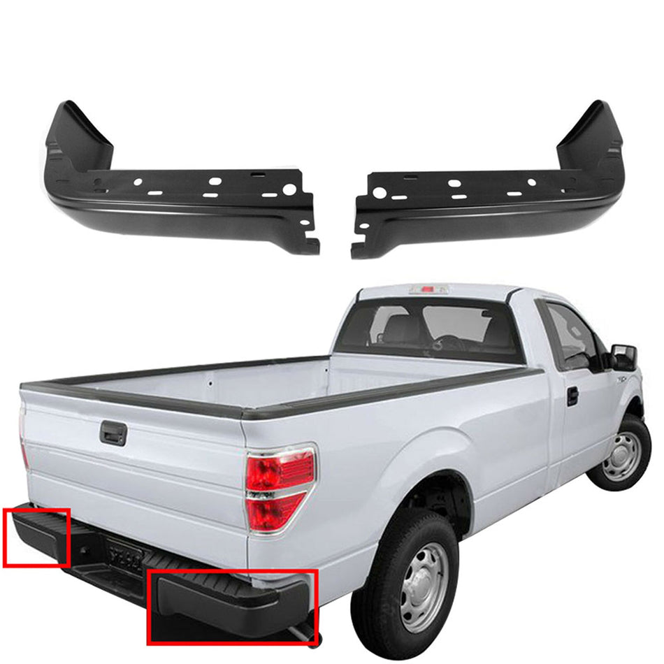 labwork Rear Step Bumper Face Bar End Caps Black Powder Coated Pickup Driver Passenger Side Replacement for 2009-2014 Ford F150 Styleside Lab Work Auto
