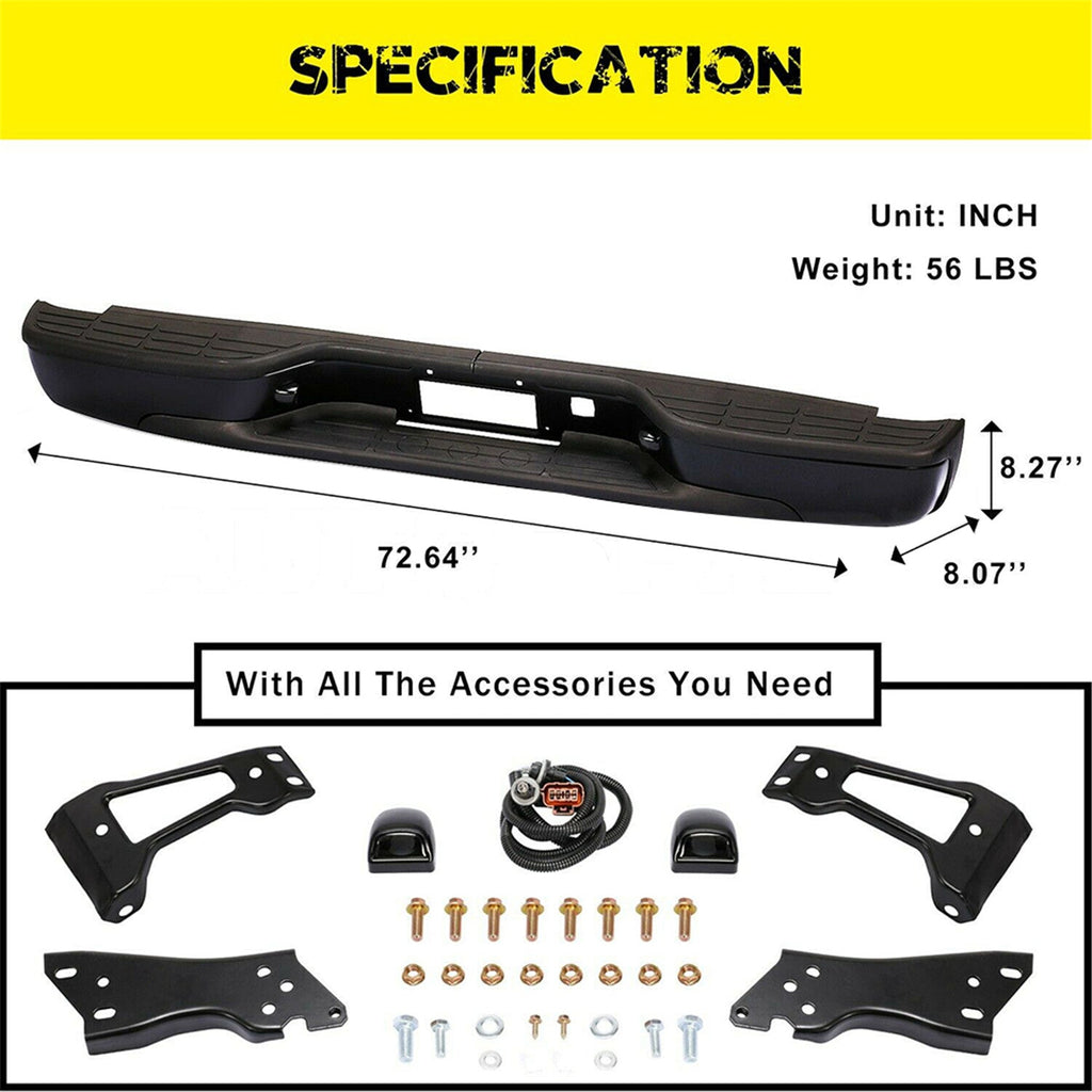 labwork Rear Step Bumper for GMC Sierra Chevrolet Silverado 1999-2006 Black Steel Lab Work Auto