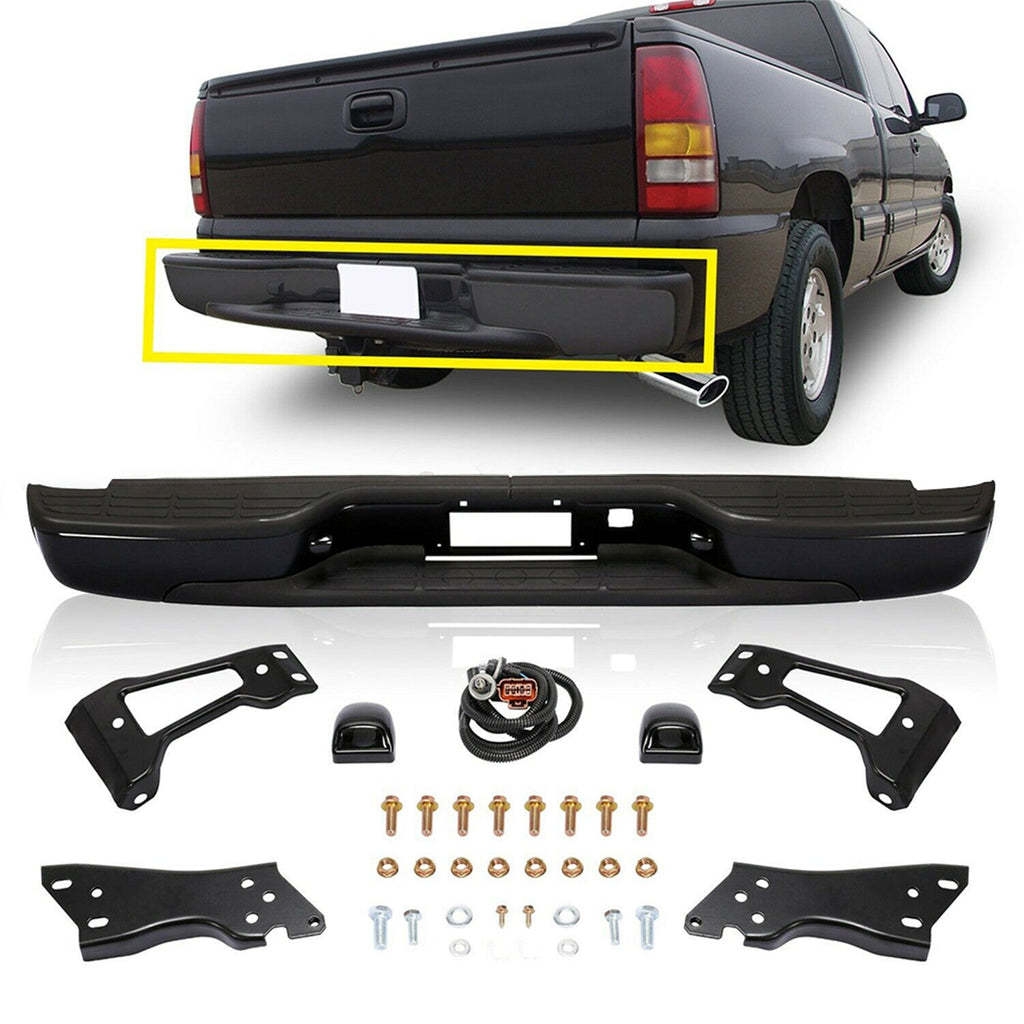 labwork Rear Step Bumper for GMC Sierra Chevrolet Silverado 1999-2006 Black Steel Lab Work Auto