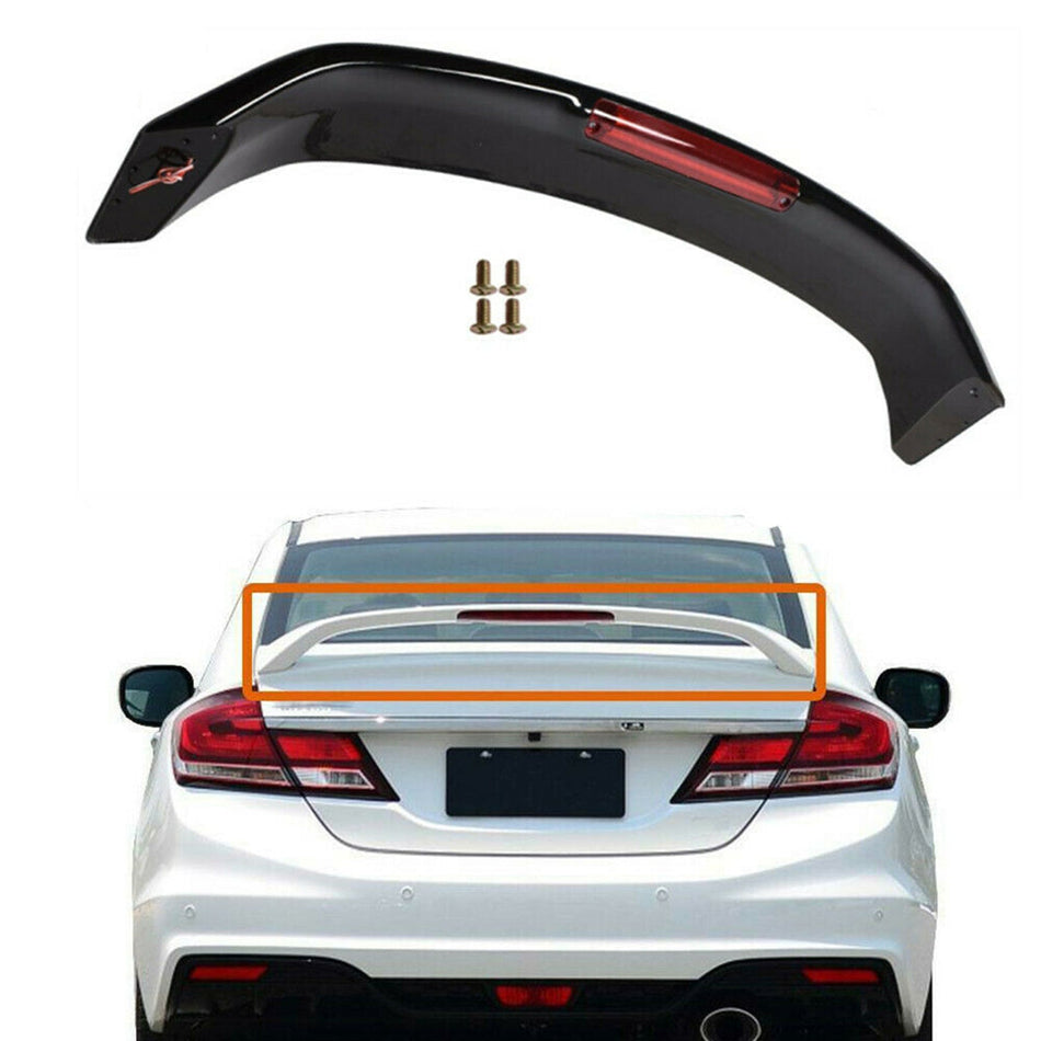 labwork Rear Trunk Spoiler Replacement for 2013-2015 Honda Civic 4DR Glossy Black with Brake Light Lamp Lab Work Auto