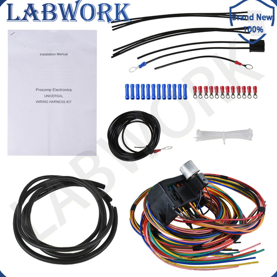 labwork Universal Harness 14 Circuit 14 Fuse 12v Street Hot Rat Muscle Rod Wire Lab Work Auto