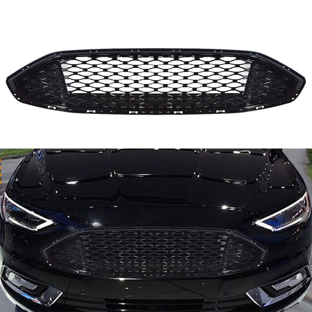 Labwork Front Grill Trim Grille For 2017-2018 Ford Fusion Honeycomb Gloss Black